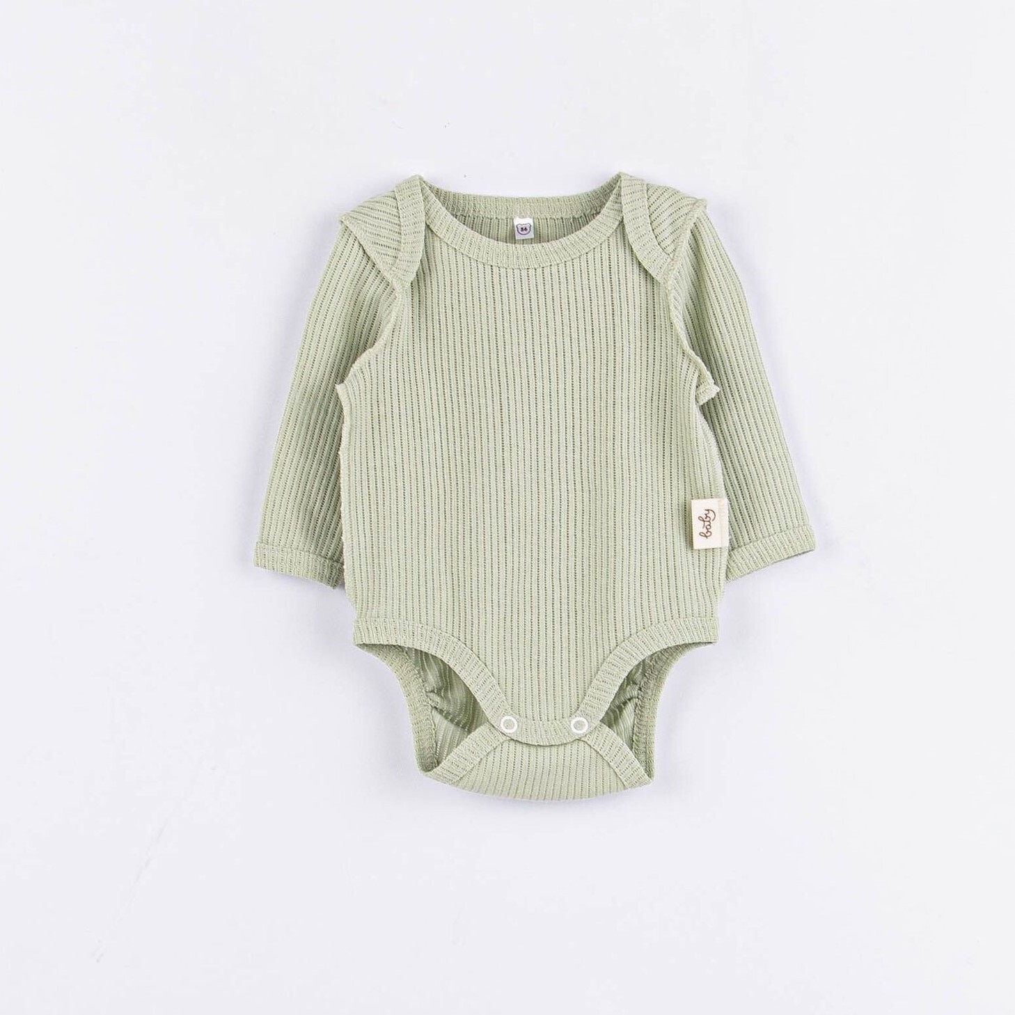 Боди с длинным рукавом BUNGLY "Шалфей" из хлопка в рубчик 0-3м 1