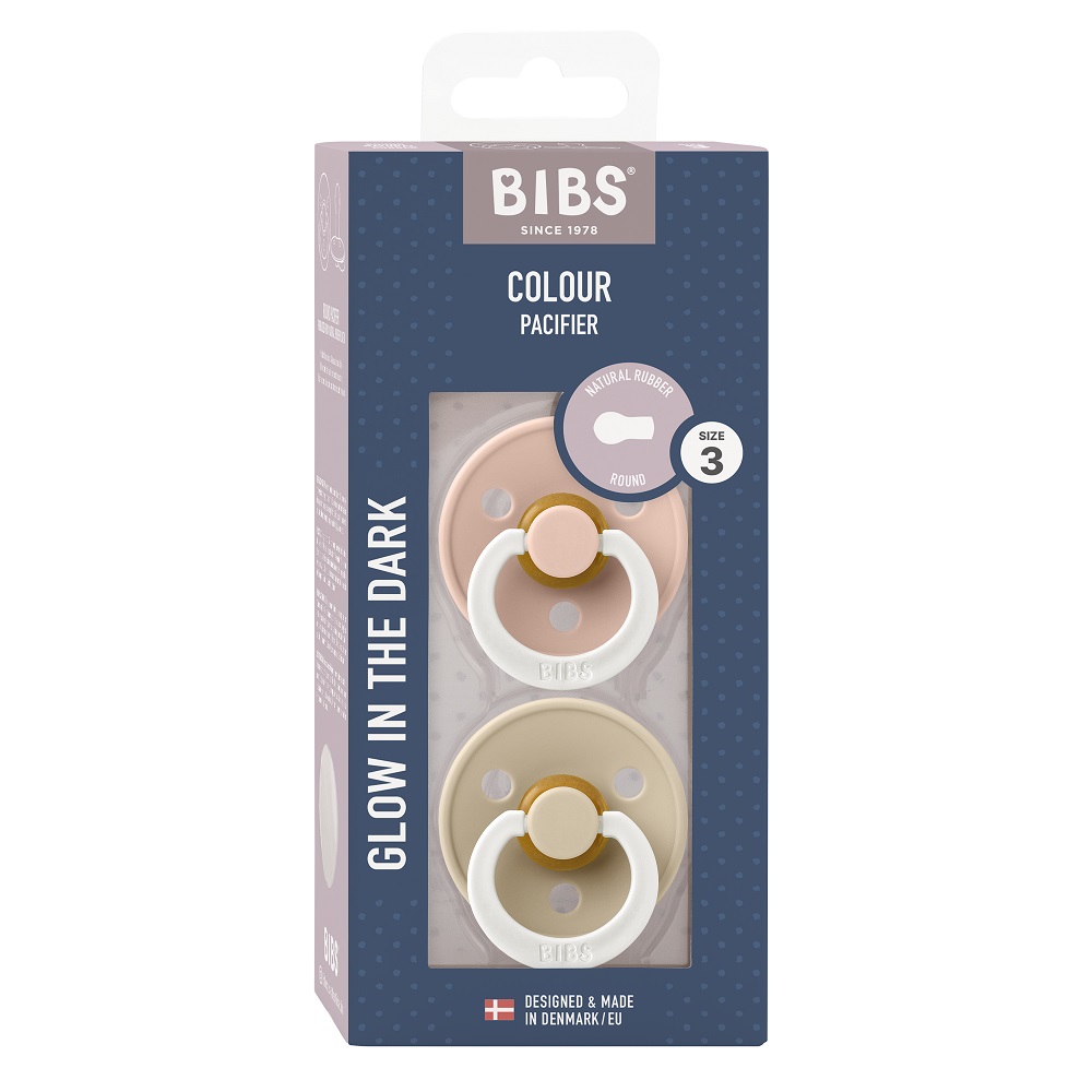 Набор пустышек латексных ночных BIBS Colour Glow,2шт 18+ мес. 4 blush vanilla
